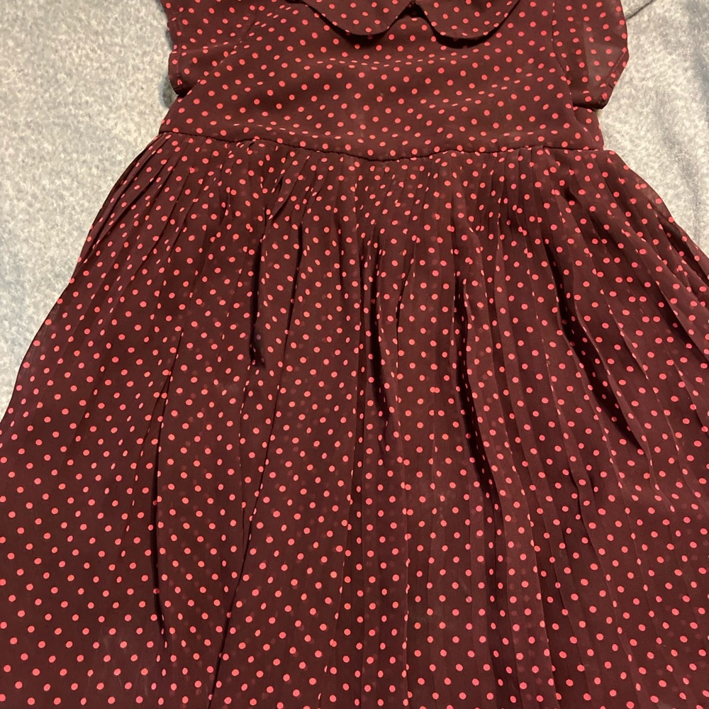 H&M girls dress burgundy dress with pink polka dot
